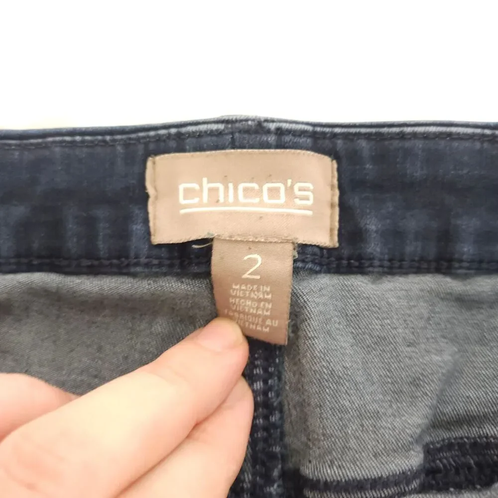 Chicos High Waist Ankle Cropped Jeans Womens 2/12 Blue Distressed 35x26 - Picture 3 of 7